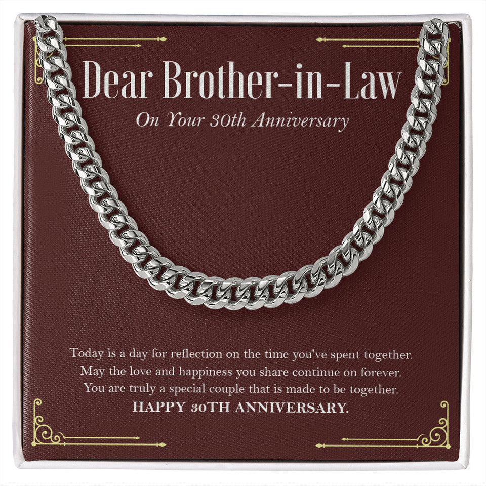 "Made To Be Together" Brother In Law 30th Wedding Anniversary Necklace Gift From Sister-In-Law Brother-In-Law Cuban Link Chain Jewelry Box