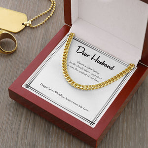 "Silver Lining" Husband Silver Wedding Anniversary Necklace Gift From Wife Cuban Link Chain Jewelry Box