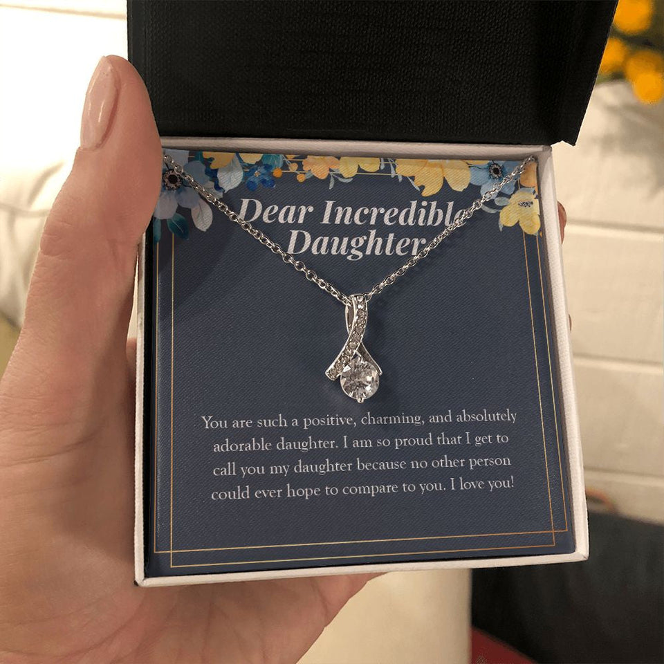 "Absolutely Adorable Person" Incredible Daughter Necklace Gift From Mom Dad Alluring Beauty Pendant Jewelry Box Birthday Graduation Christmas Valentines