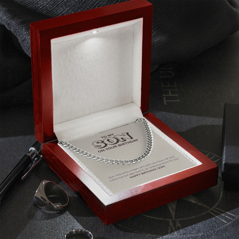 "Amazing Future Of You" Son Birthday Necklace Gift From Mom Dad Cuban Link Chain Jewelry Box