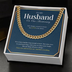 "Love Is For Always" Husband Wedding Anniversary Necklace Gift From Wife Cuban Link Chain Jewelry Box