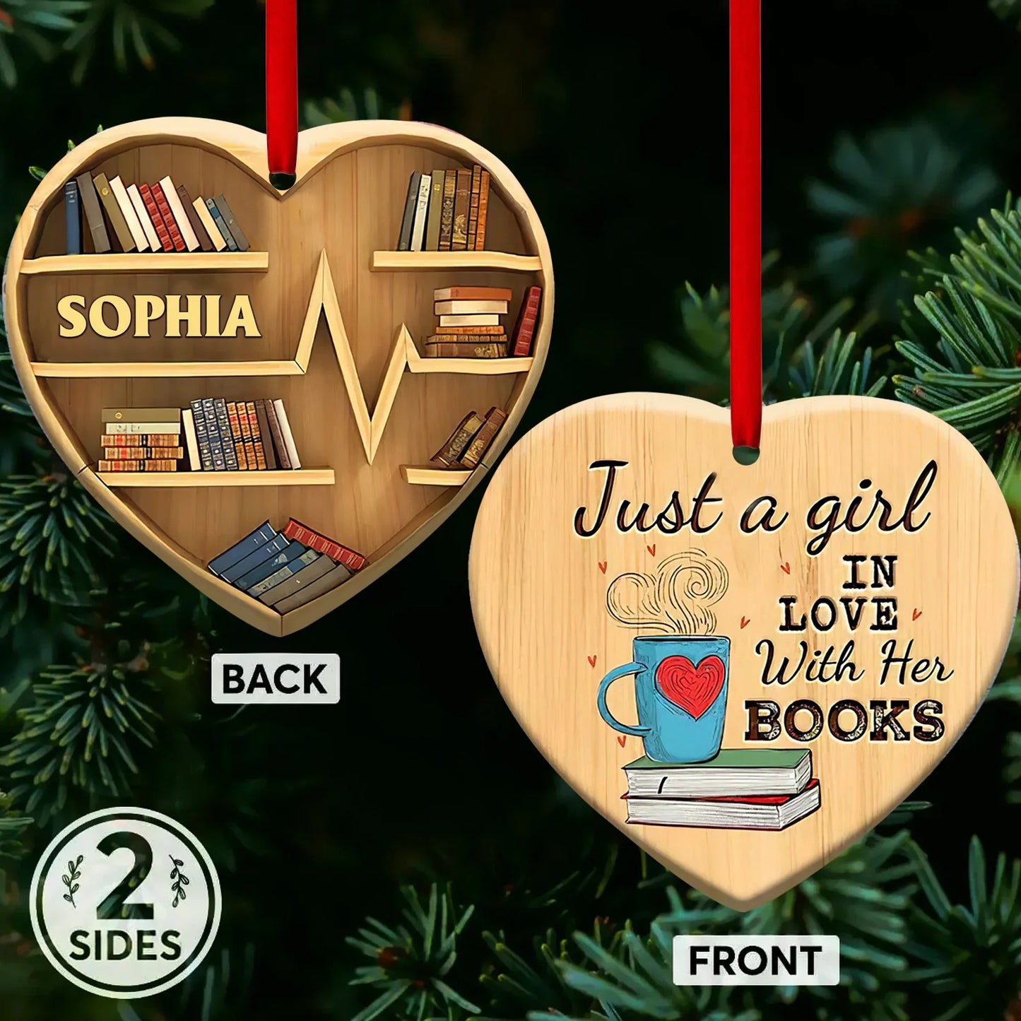 Personalized Book Lovers Heart Ornament
