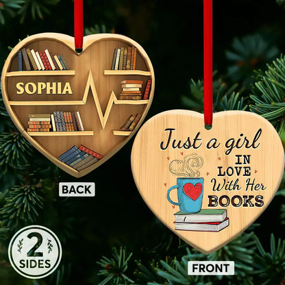 Personalized Book Lovers Heart Ornament