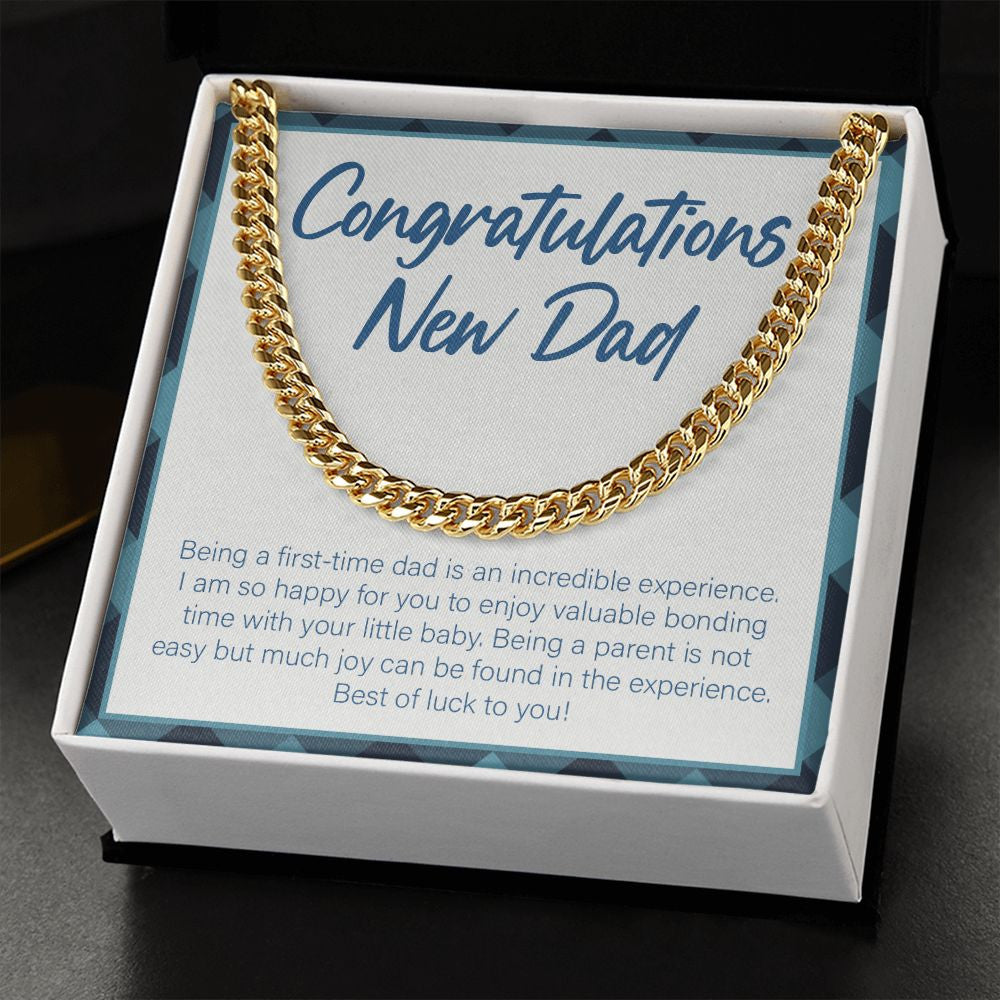 "Enjoy Valuable Bonding Time" New Dad Necklace Gift From Friends Family Cuban Link Chain Jewelry Box Baby Shower Pregnancy Announcement Birthday