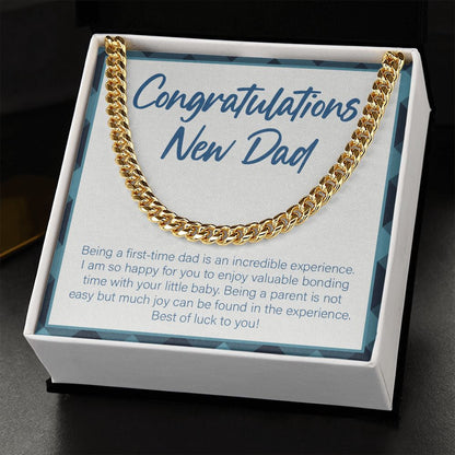 "Enjoy Valuable Bonding Time" New Dad Necklace Gift From Friends Family Cuban Link Chain Jewelry Box Baby Shower Pregnancy Announcement Birthday
