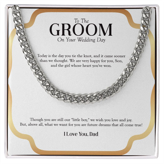 "Future Dreams" Son Wedding Day Necklace Gift From Dad Cuban Link Chain Jewelry Box
