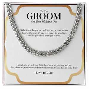 "Future Dreams" Son Wedding Day Necklace Gift From Dad Cuban Link Chain Jewelry Box