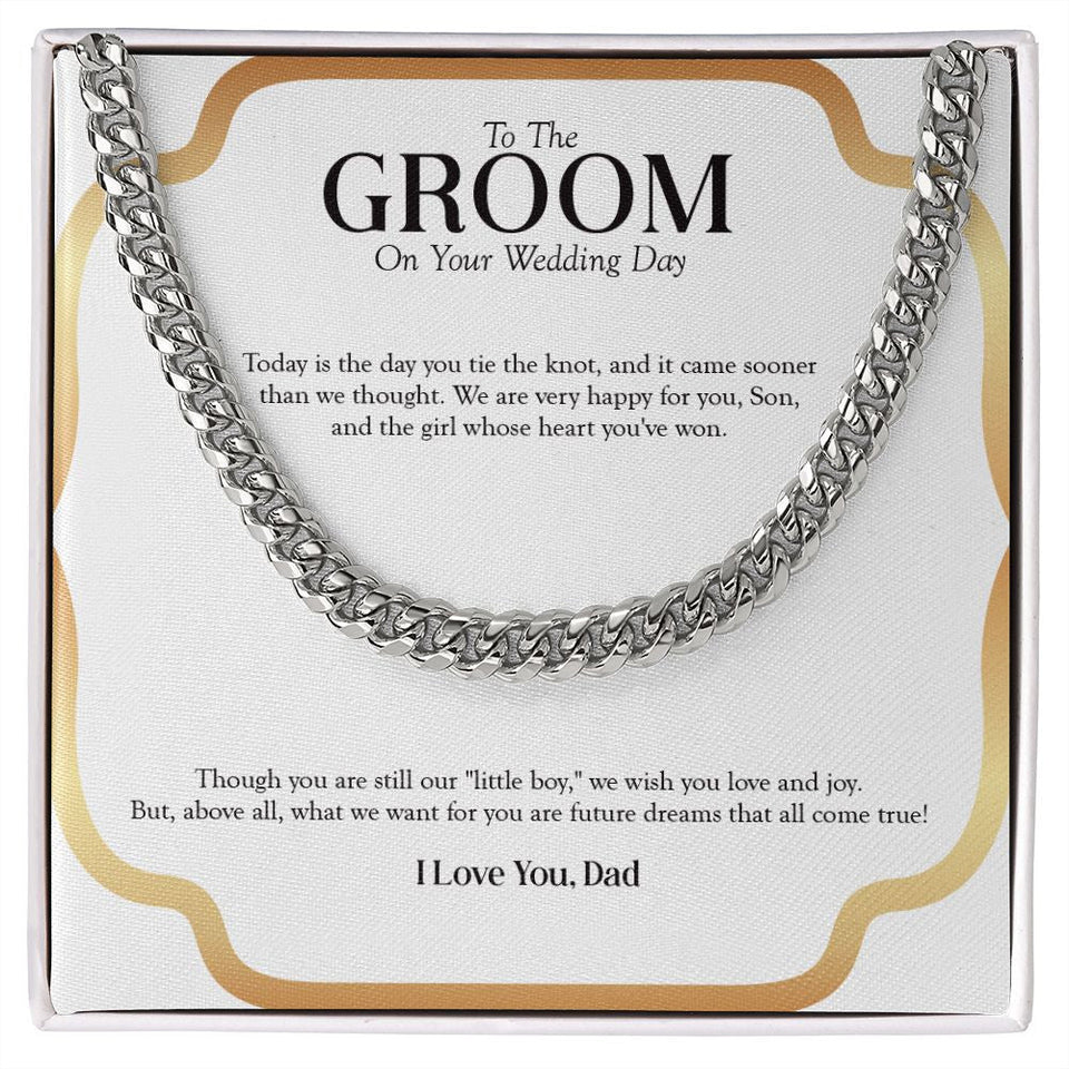 "Future Dreams" Son Wedding Day Necklace Gift From Dad Cuban Link Chain Jewelry Box