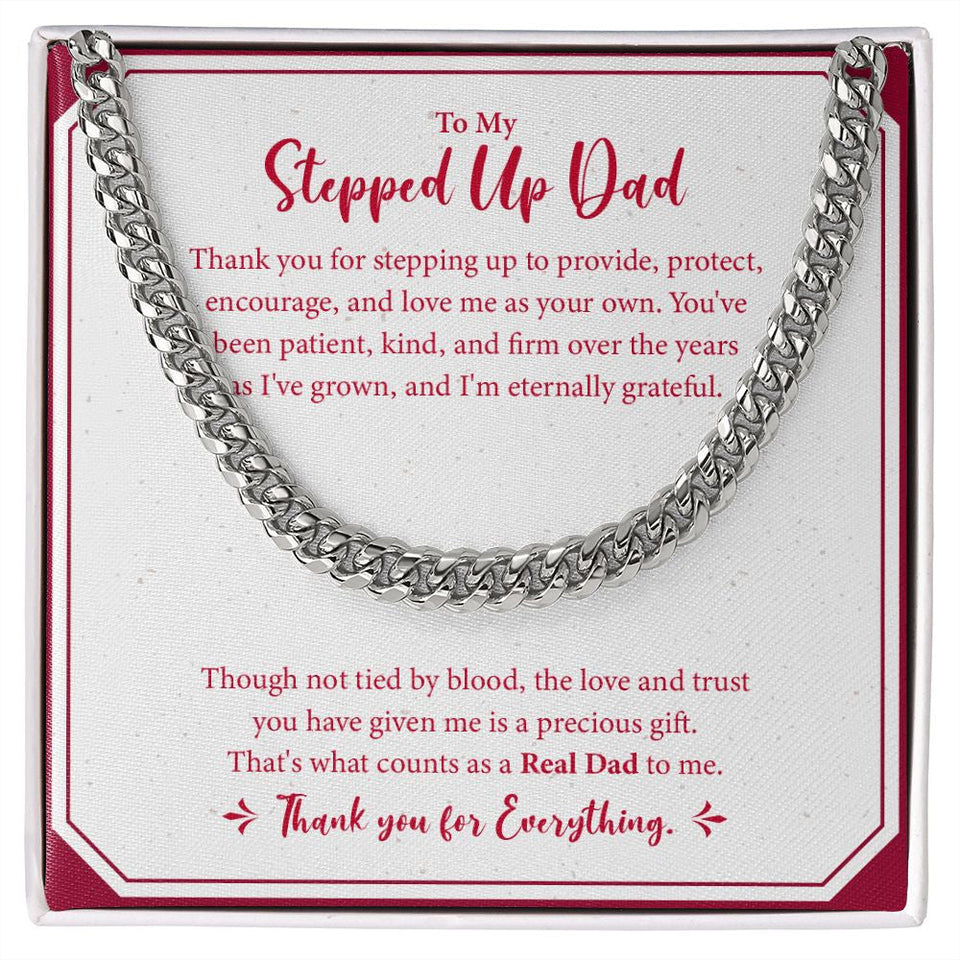 "Count as Real" Stepped Up Dad Necklace Gift From Daughter Son Cuban Link Chain Jewelry Box Fathers Day Birthday Christmas Valentines