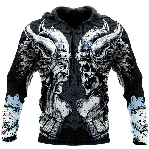 Skull Gifts Love beer skull &amp; viking all over printed US Unisex Size Hoodie