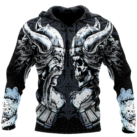 Skull Gifts Love beer skull &amp; viking all over printed US Unisex Size Hoodie