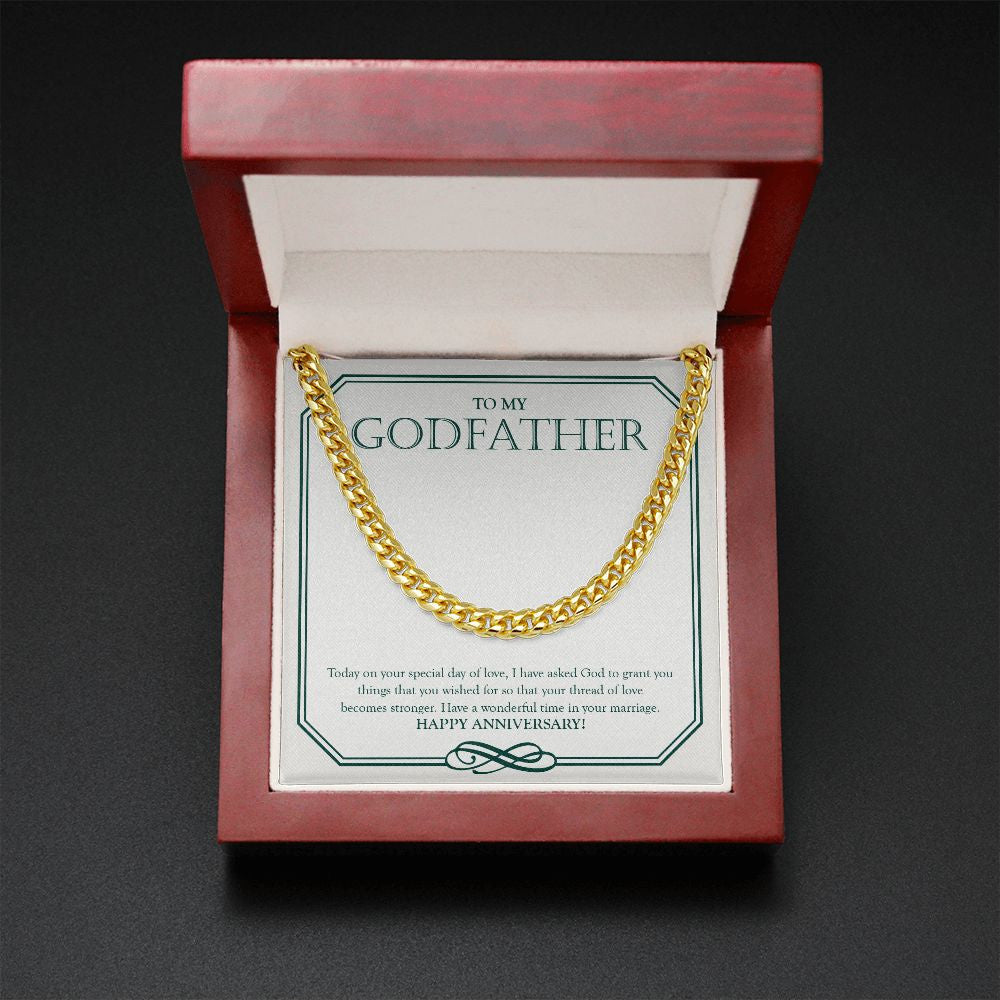 "Special Day Of Love" Godfather Wedding Anniversary Necklace Gift From Goddaughter Godson Cuban Link Chain Jewelry Box