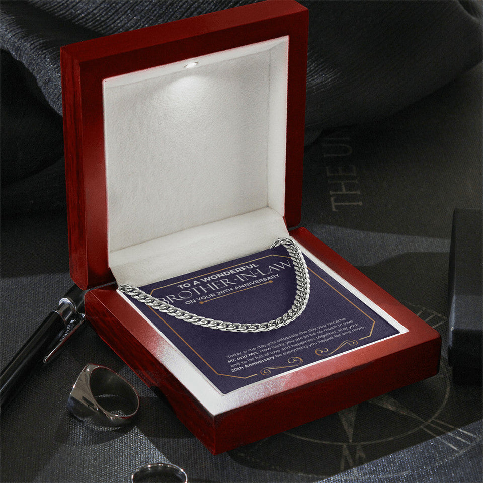"How Lucky You Are" Wonderful Brother In Law 20th Wedding Anniversary Necklace Gift From Sister-In-Law Brother-In-Law Cuban Link Chain Jewelry Box