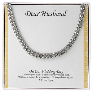 "Without A Doubt" Husband Wedding Day Necklace Gift From Wife Bride Cuban Link Chain Jewelry Box