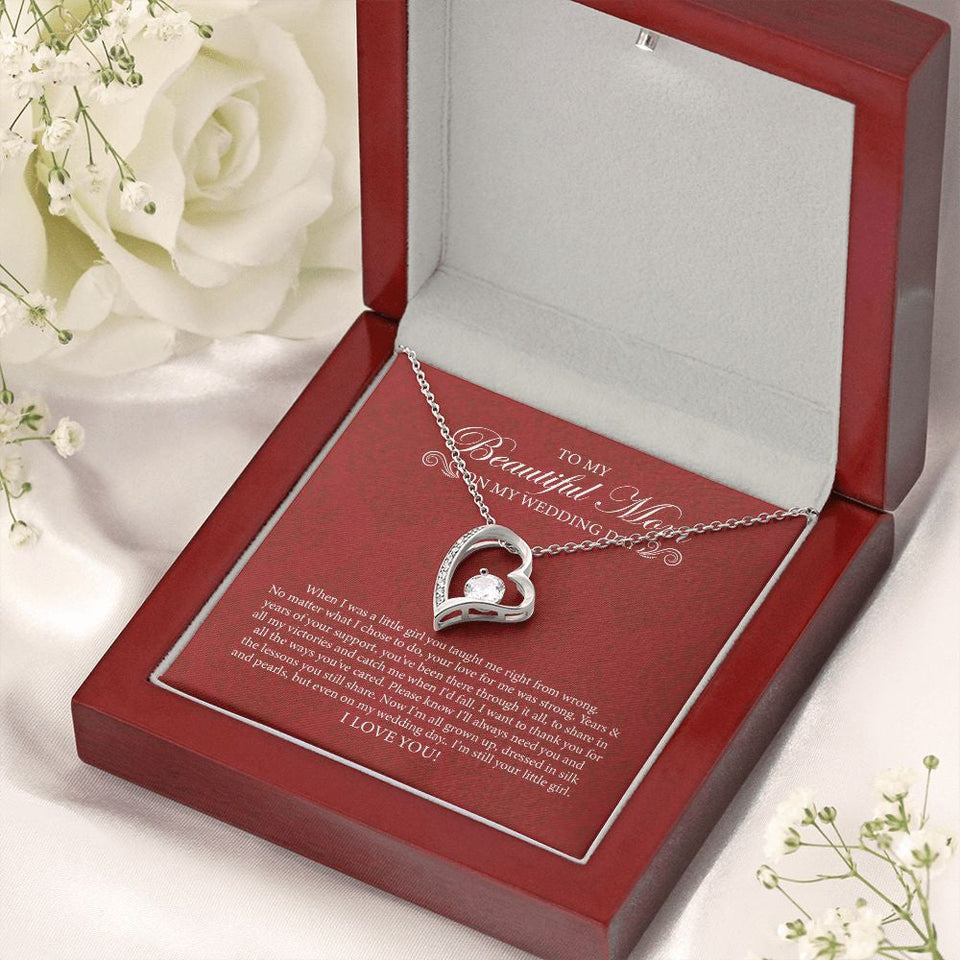 "Dressed In Silk And Pearls" Beautiful Mom of the Bride Wedding Day Necklace Gift From Daughter Forever Love Pendant Jewelry Box