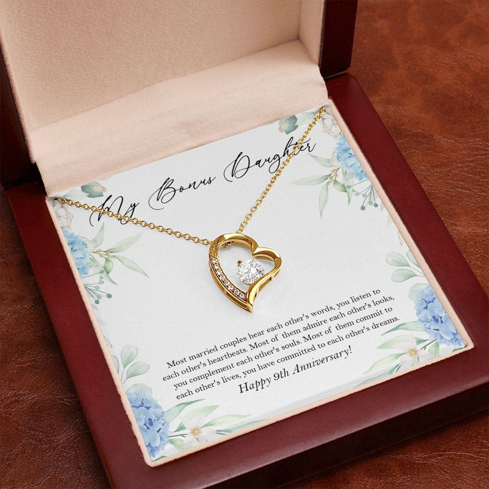 "Commit Each Other Lives" Bonus Daughter 9th Wedding Anniversary Necklace Gift From Dad Mom Forever Love Pendant Jewelry Box