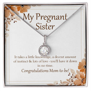 "Instinct And Lots Of Love" Pregnant Sister Necklace Gift From Brother Sibling Eternal Hope Pendant Jewelry Box Baby Shower Birth Announcement Pregnancy Announcement