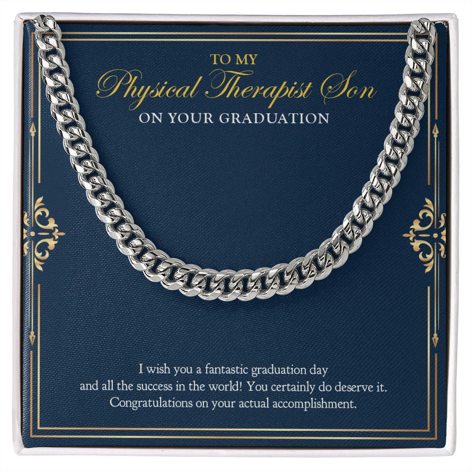 "Do Deserve It" Physical Therapist Son Graduation Necklace Gift From Mom Dad Cuban Link Chain Jewelry Box