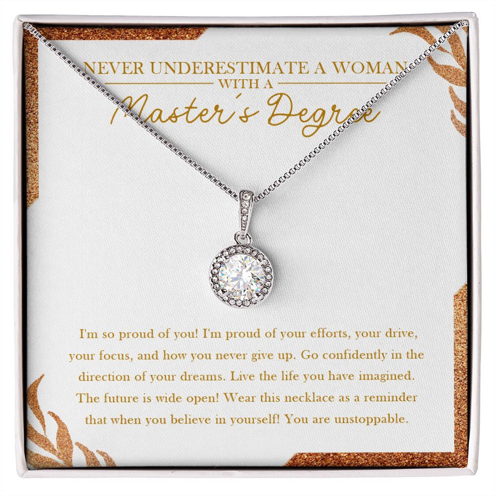 "You Never Give Up" Master's Degree Graduation Necklace Gift From Mom Dad Bestfriend Grandparents Eternal Hope Pendant Jewelry Box