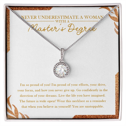 "You Never Give Up" Master's Degree Graduation Necklace Gift From Mom Dad Bestfriend Grandparents Eternal Hope Pendant Jewelry Box