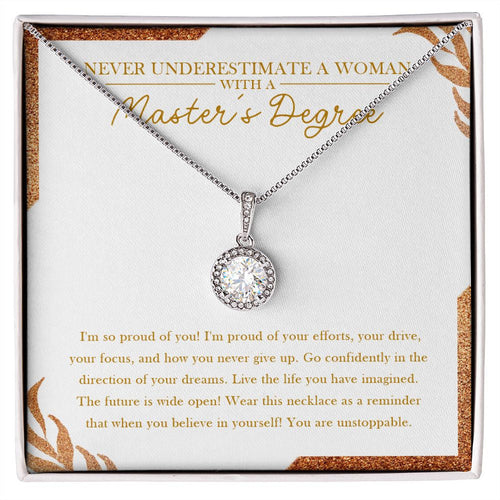 "You Never Give Up" Master's Degree Graduation Necklace Gift From Mom Dad Bestfriend Grandparents Eternal Hope Pendant Jewelry Box