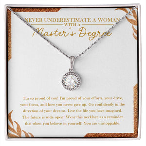 "You Never Give Up" Master's Degree Graduation Necklace Gift From Mom Dad Bestfriend Grandparents Eternal Hope Pendant Jewelry Box
