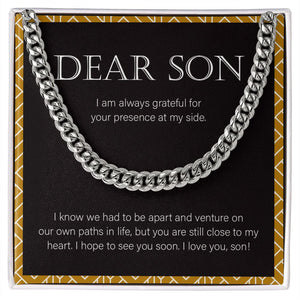 "Close To My Heart" Long-Distance Son Necklace Gift From Mom Dad Cuban Link Chain Jewelry Box Birthday Christmas Graduation Thanksgiving