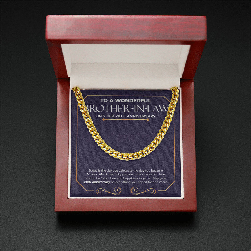 "How Lucky You Are" Wonderful Brother In Law 20th Wedding Anniversary Necklace Gift From Sister-In-Law Brother-In-Law Cuban Link Chain Jewelry Box