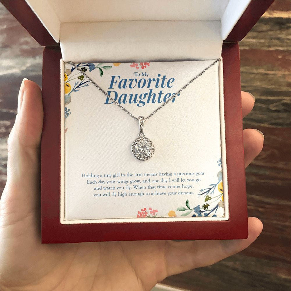 "A Precious Gem" Favorite Daughter Necklace Gift From Mom Dad Eternal Hope Pendant Jewelry Box Birthday Christmas Thanksgiving Graduation