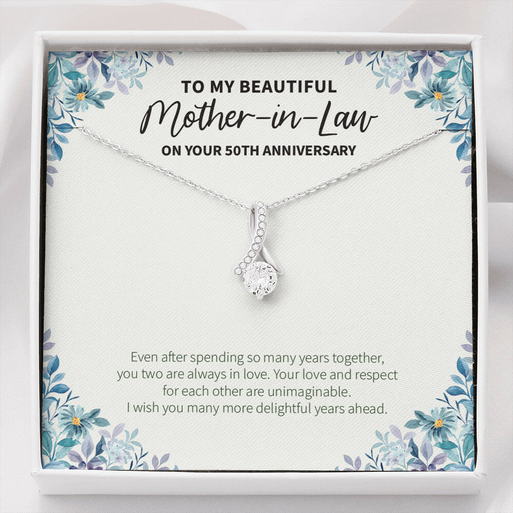 "More Delightful Years Ahead" Beautiful Mother In Law Golden Wedding Anniversary Necklace Gift Daughter-In-Law Son-In-Law Alluring Beauty Pendant Jewelry Box