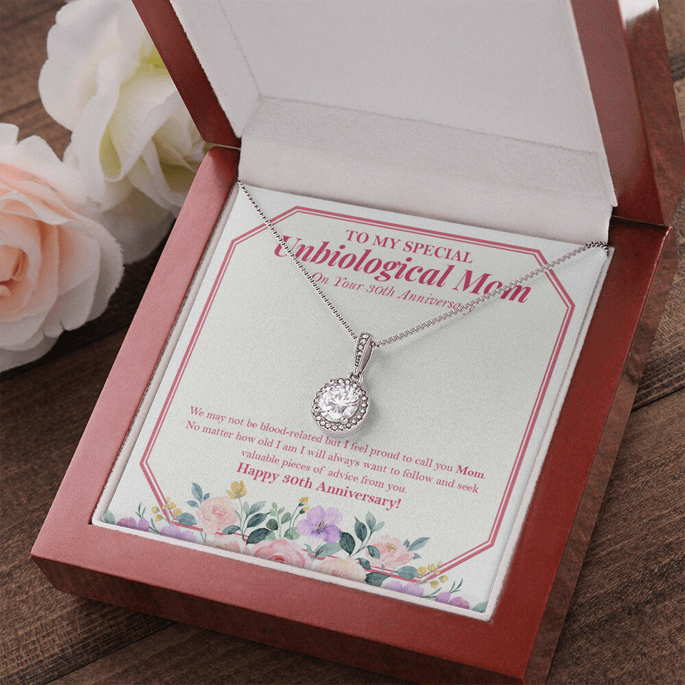 "Not Blood Related" Special Unbiological Mom 30th Wedding Anniversary Necklace Gift From Daughter Son Eternal Hope Pendant Jewelry Box