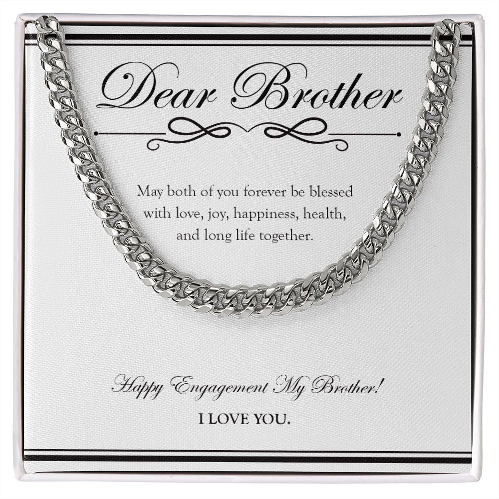 "Forever Be Blessed" Brother Engagement Necklace Gift From Sister Bro Cuban Link Chain Jewelry Box
