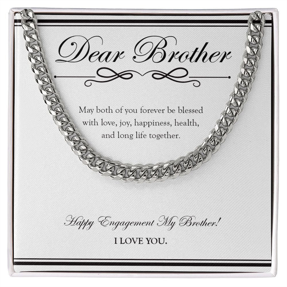 "Forever Be Blessed" Brother Engagement Necklace Gift From Sister Bro Cuban Link Chain Jewelry Box