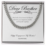 "Forever Be Blessed" Brother Engagement Necklace Gift From Sister Bro Cuban Link Chain Jewelry Box