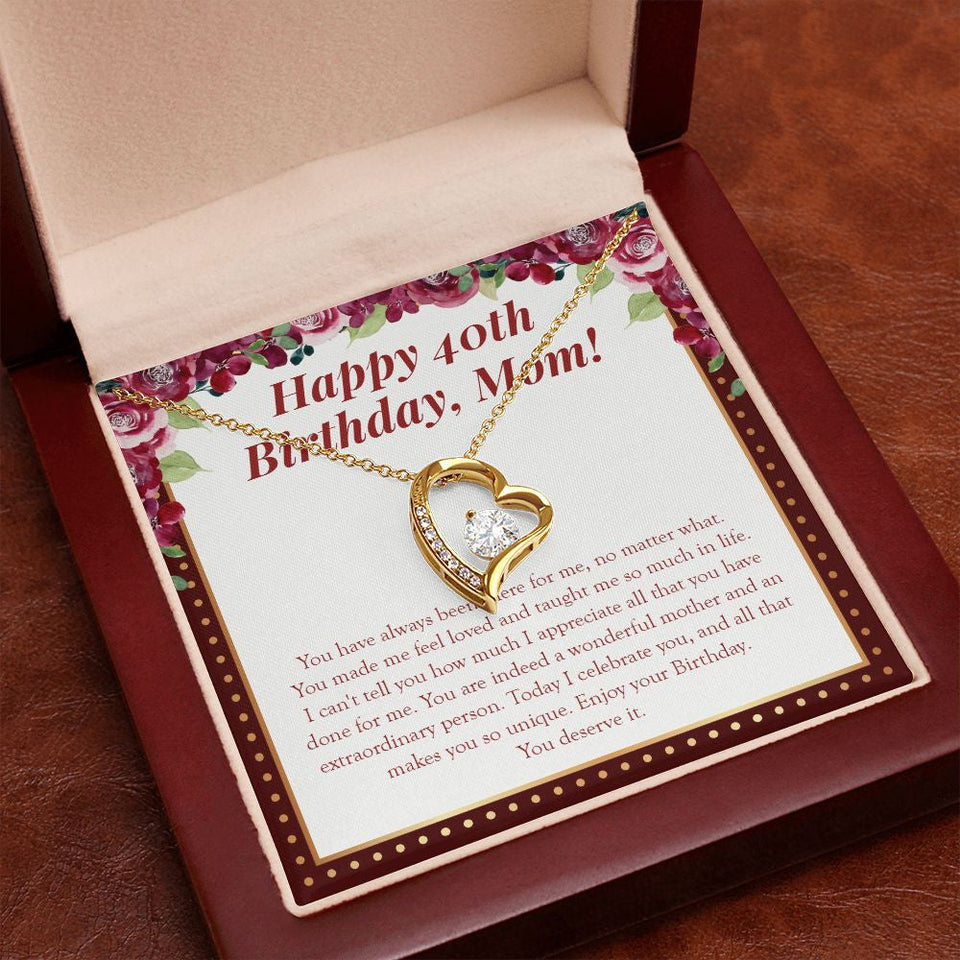 "Feel Loved And Taught" Mom 40th Birthday Necklace Gift From Daughter Son Forever Love Pendant Jewelry Box