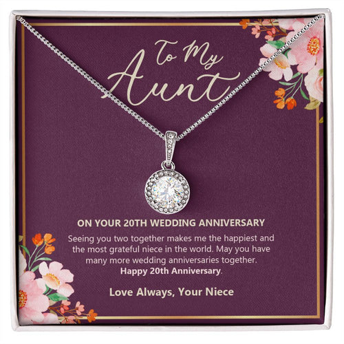 "Happiest And Grateful" Aunt 20th Wedding Anniversary Necklace Gift From Niece Eternal Hope Pendant Jewelry Box