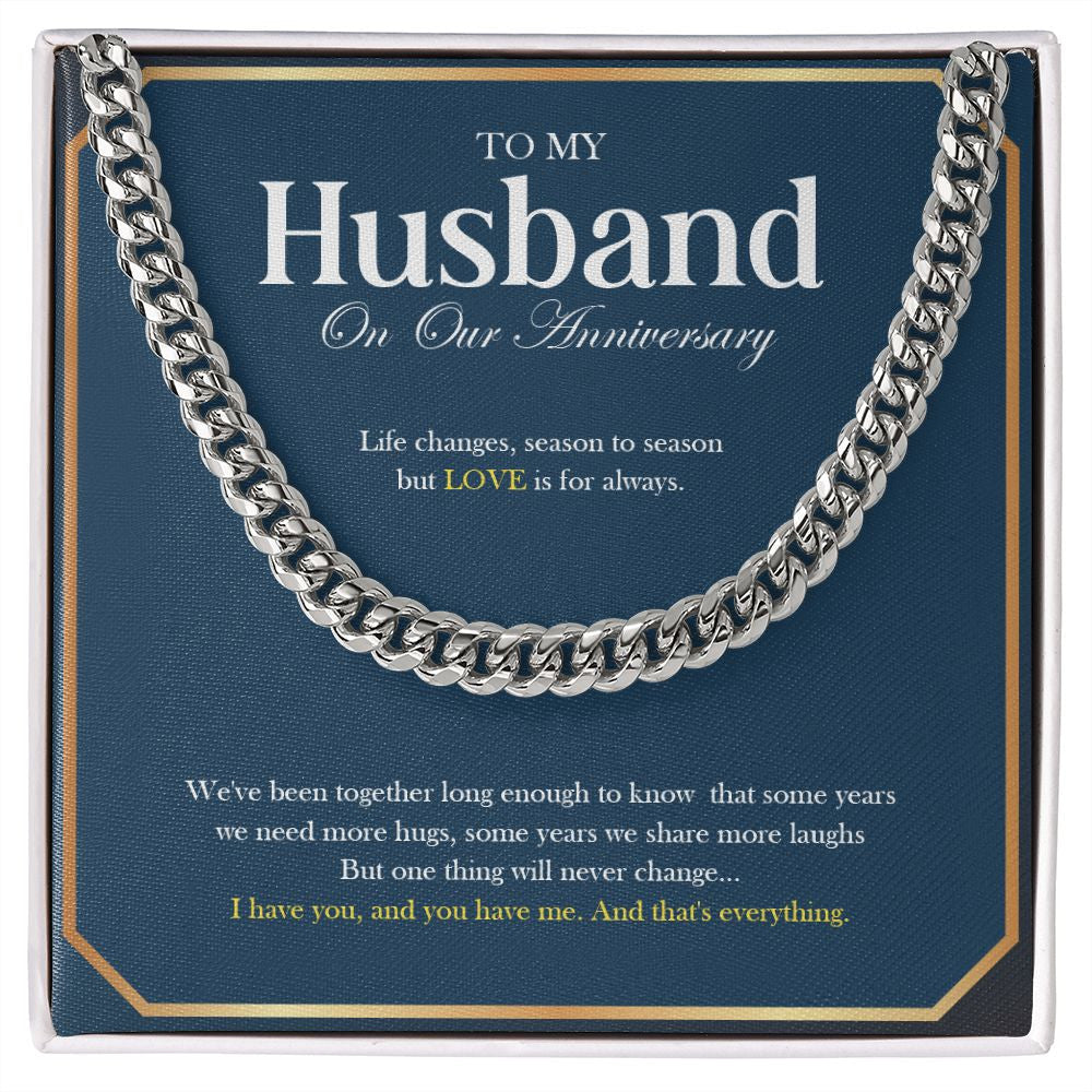 "Love Is For Always" Husband Wedding Anniversary Necklace Gift From Wife Cuban Link Chain Jewelry Box