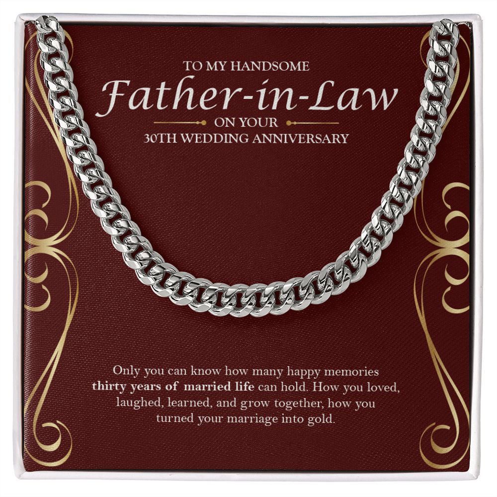 "Thirty Years Of Memories" Handsome Father In Law 30th Wedding Anniversary Necklace Gift From Son-In-Law Daughter-In-Law Cuban Link Chain Jewelry Box