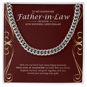 "Thirty Years Of Memories" Handsome Father In Law 30th Wedding Anniversary Necklace Gift From Son-In-Law Daughter-In-Law Cuban Link Chain Jewelry Box