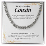 "Raise A Glass" Amazing Cousin 30th Wedding Anniversary Necklace Gift Cuban Link Chain Jewelry Box