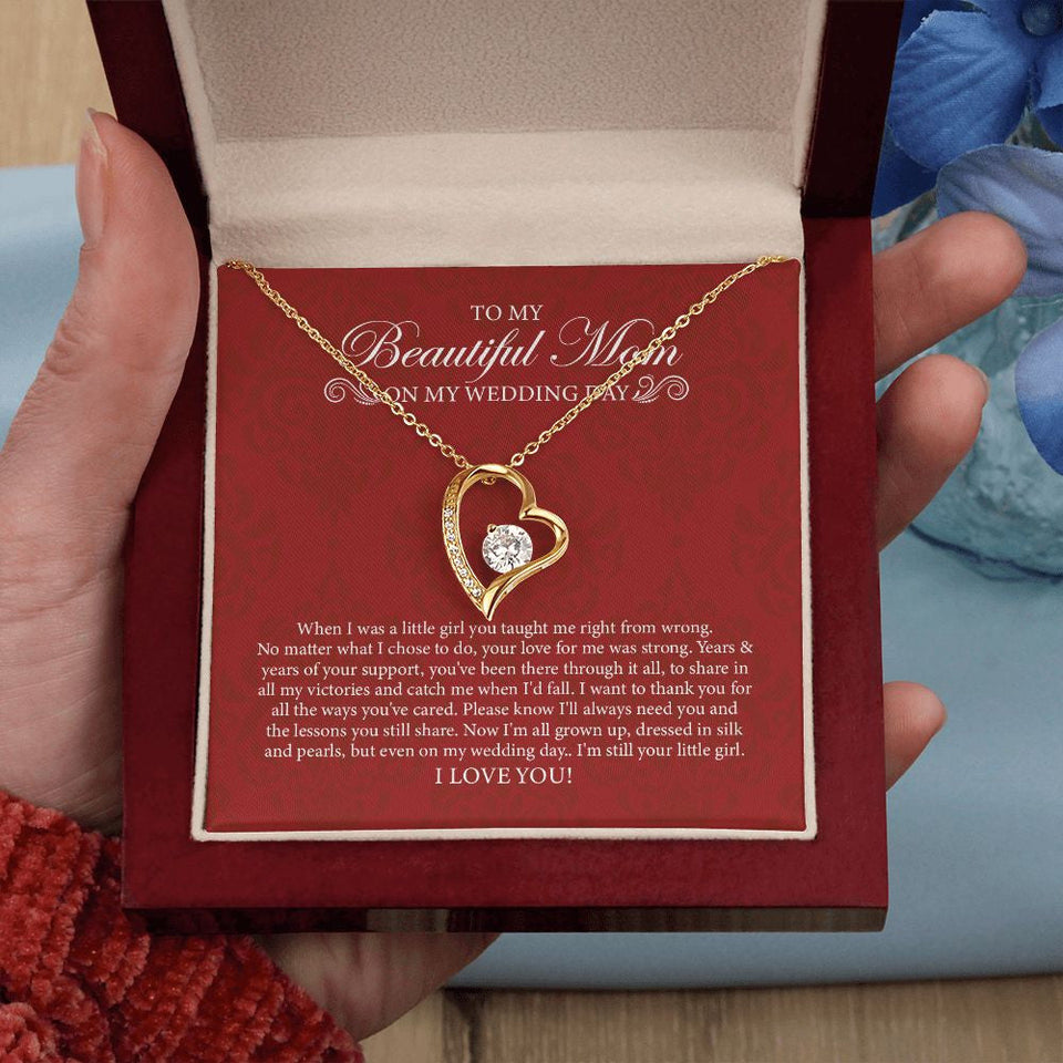 "Dressed In Silk And Pearls" Beautiful Mom of the Bride Wedding Day Necklace Gift From Daughter Forever Love Pendant Jewelry Box