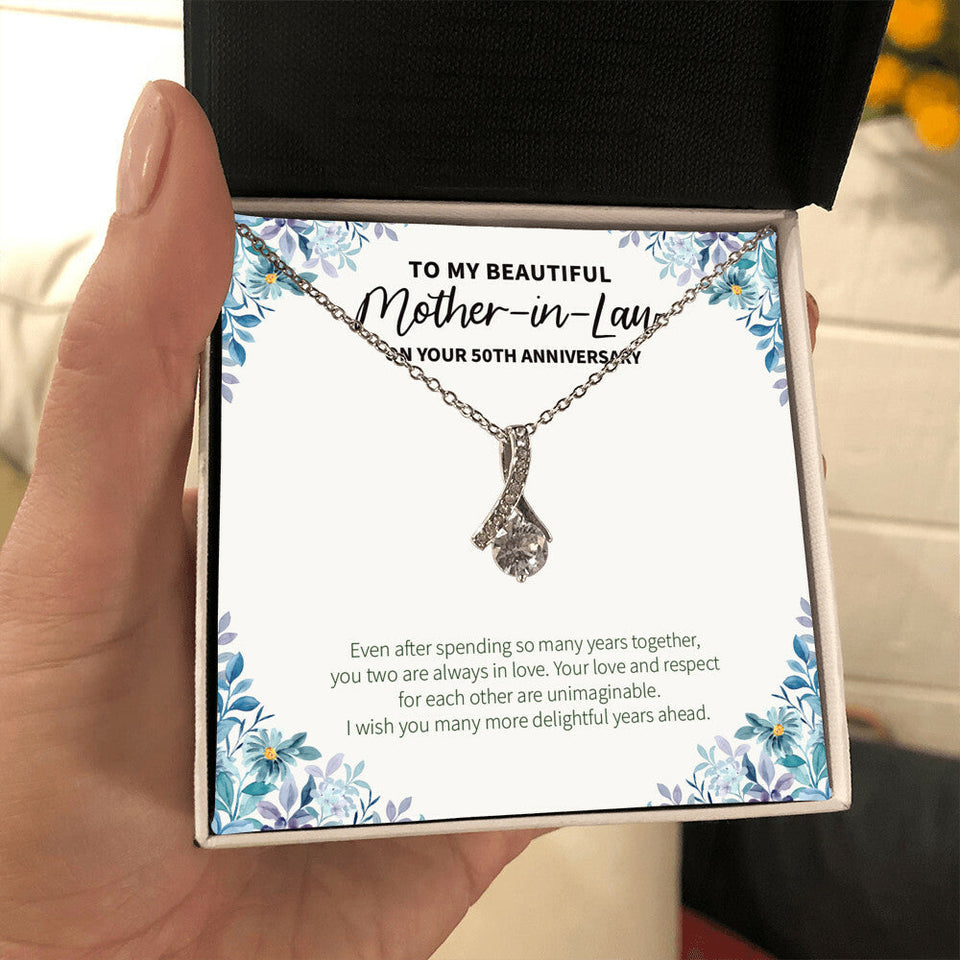 "More Delightful Years Ahead" Beautiful Mother In Law Golden Wedding Anniversary Necklace Gift Daughter-In-Law Son-In-Law Alluring Beauty Pendant Jewelry Box