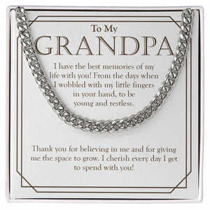 "Best Memories In Life With You" Grandpa Necklace Gift From Grandson Granddaughter Cuban Link Chain Jewelry Box Birthday Christmas Valentines Thanksgiving