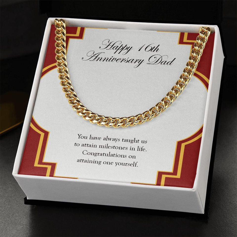 "Attaining One Yourself" Dad 16th Wedding Anniversary Necklace Gift From Daughter Son Cuban Link Chain Jewelry Box