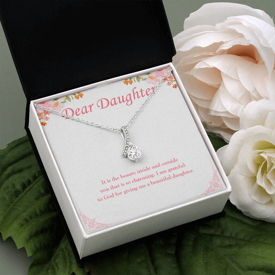 "Beauty Inside And Outside" Daughter Necklace Gift From Mom Dad Alluring Beauty Pendant Jewelry Box Birthday Graduation Christmas New Year