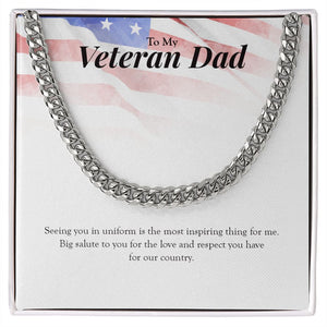 "Big Salute To You" Veteran Dad Necklace Gift From Daughter Son Cuban Link Chain Jewelry Box Veterans Day Deployment Thanksgiving