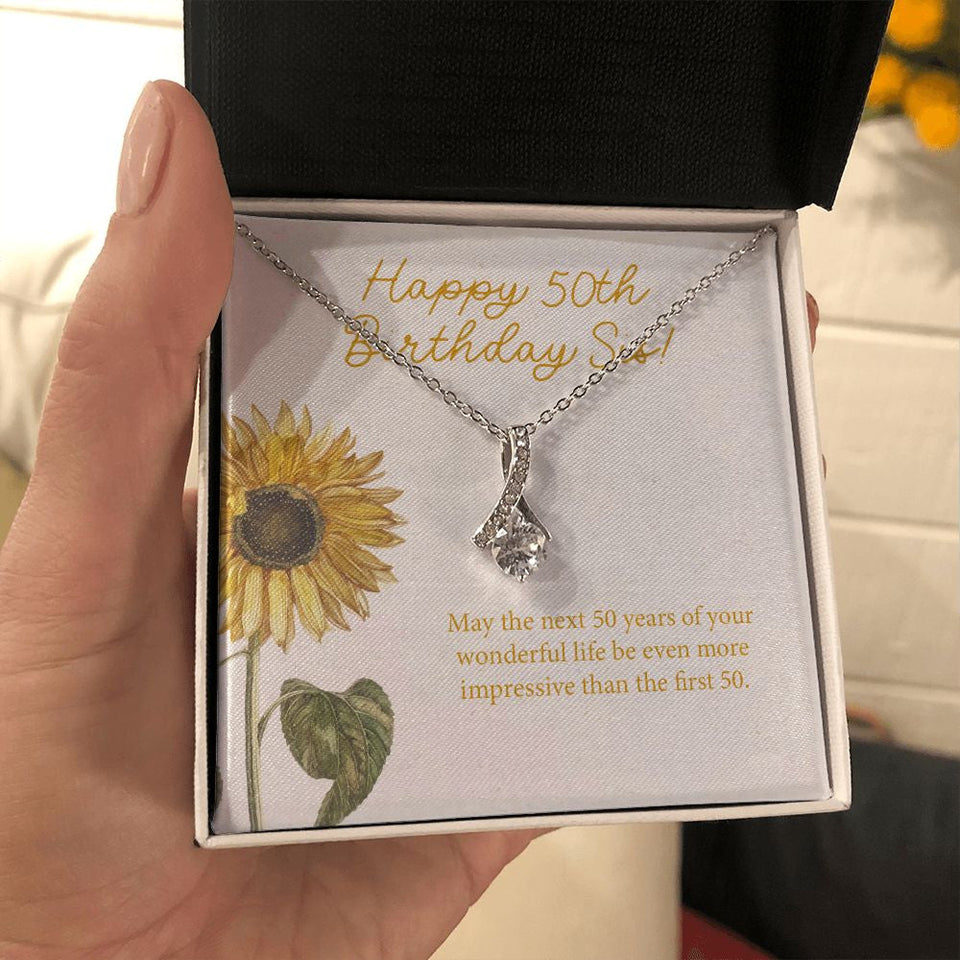 "Your Amazing Life" Sister 50th Birthday Necklace Gift From Brother Sibling Alluring Beauty Pendant Jewelry Box