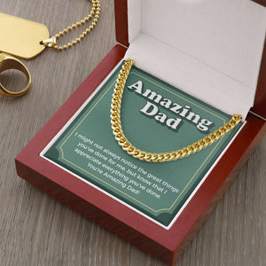 "I Appreciate Everything" Amazing Dad Necklace Gift From Daughter Son Cuban Link Chain Jewelry Box Fathers Day Birthday Christmas Valentines