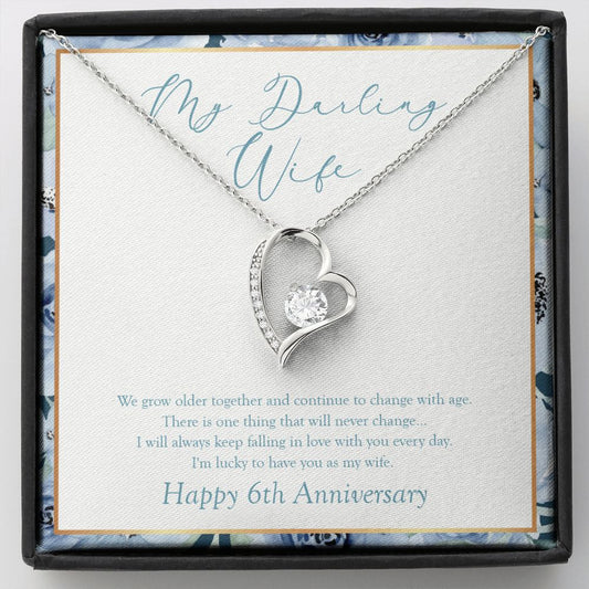 "I Will Always" Darling Wife 6th Wedding Anniversary Necklace Gift  From Husband Forever Love Pendant Jewelry Box