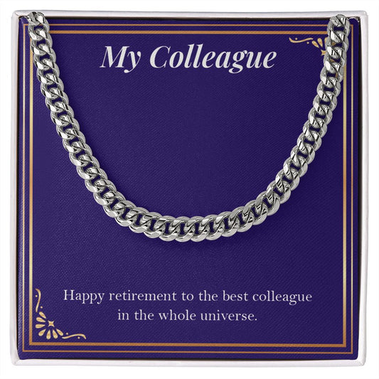 "The Best In The Whole Universe" Colleague Retirement Necklace Gift From Co-worker Cuban Link Chain Jewelry Box